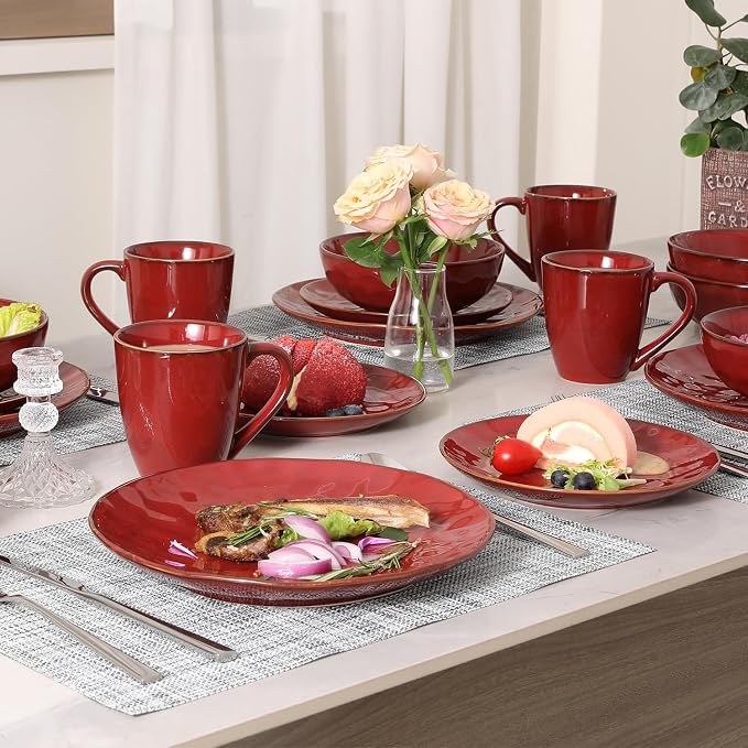vicrays Coffee Mug Set, 12 Ounce, Set of 6, Ceramic Mug for Men, Women, Unique Glazed Mugs with Handle for Coffee, Tea, Milk, Cocoa, Cereal(Cherry Red) - Image 7