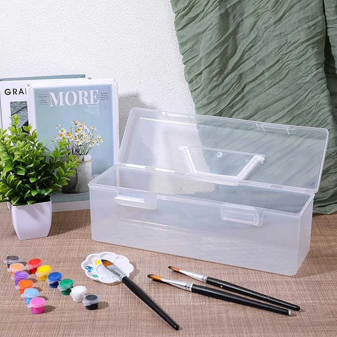 SHENLIU 3 Pcs Acrylic Paint Storage Box, 30 Bottles Capacity Acrylic Paint Organizer for 2 fl. oz Bottles, Plastic Portable Craft Art Organizer with Handle Art Supply Clear Boxes