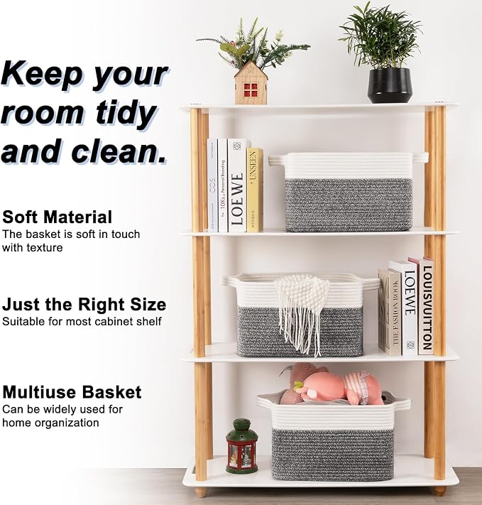 OIAHOMY 3 Pack Storage Basket for Organizing, 13''X9.85''X8.7'' Woven Storage Bins with Handles, toy organizers,Stylish Room Decor, Black variegated - Image 2