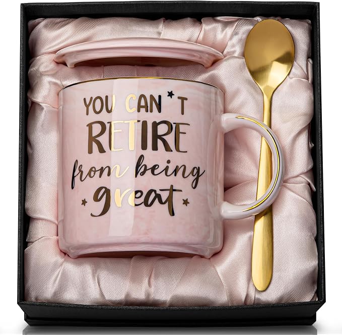 Funny Retirement Gifts for Woman 2026, You Can't Retire From Being Great | 14oz Pink Marble Gold Print Mug, Inspirational Farewell Gift for Retirees Coworker, Retired Women, Greeting Card, Gift Boxed by ALBISS