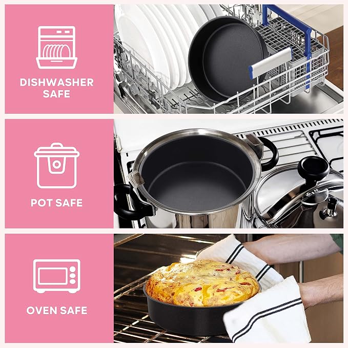 Herogo 6 x 3 Inch Cake Pans Round Set of 3, Stainless Steel Black Nonstick Deep Baking Pan, for Birthday Wedding Layer Cake Bakeware, Leakproof & Straight Side, Dishwasher Safe - Image 4