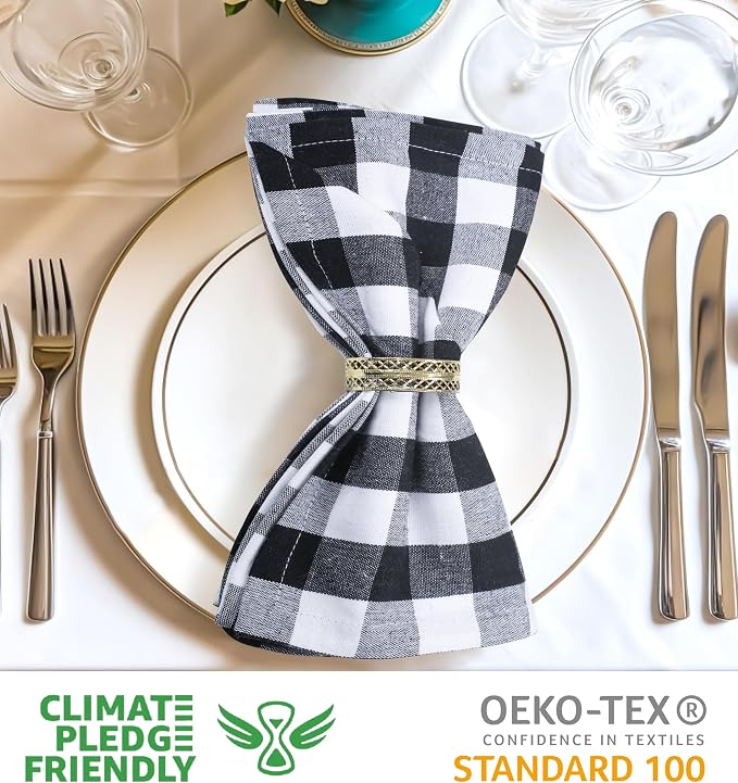 Urban Villa Cloth Napkins Cotton 20x20 (Set of 6) Black Cheks - Image 3