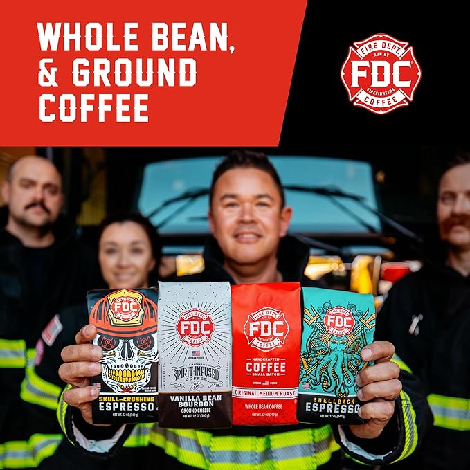 Fire Department Coffee - Gives Back to Firefighters - Bold & Smooth Dark Roast Coffee Beans - Roasted in the USA - Veteran Owned - Whole Bean - 12 oz