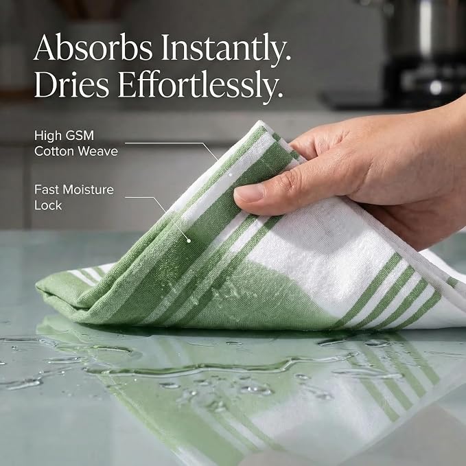 Urban Villa Kitchen Towels Cotton Dish Towels 20”x30” (Set of 6) Green Wht - Image 2