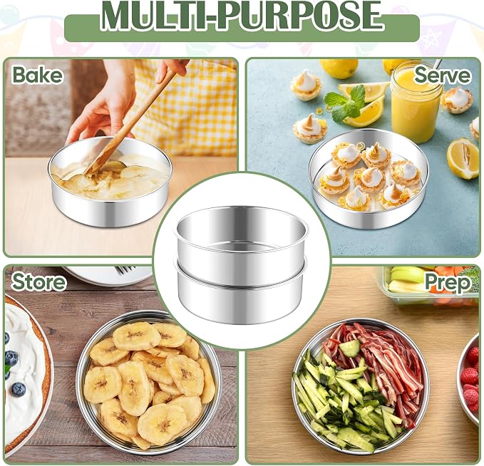 E-far 7 Inch Cake Pan Set of 2, Stainless Steel Round Baking Pans Tins Mold - Non-Toxic & Leak-Proof for Birthday Wedding Layer Tiered Cake, Easy Clean & Dishwasher Safe - Image 4