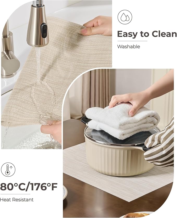 Leetaltree Beige White Placemats Set of 24 - Heat Resistant Non-Slip Place mats for Dining Table, Washable Durable PVC Vinyl Woven Table Mats(Beige White, 24) - Image 5