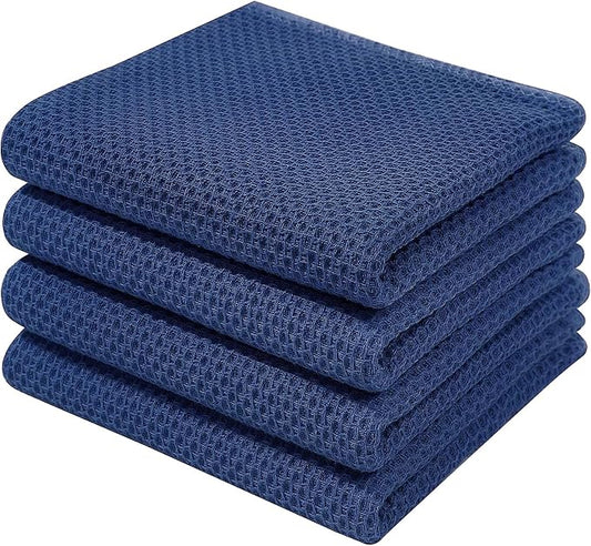Homaxy 100% Cotton Waffle Weave Kitchen Dish Towels 4-Pack, Navy Blue | 13 x 28 Inches, Ultra Soft Absorbent Dish Towels, Quick Drying Cleaning Towels by Homaxy