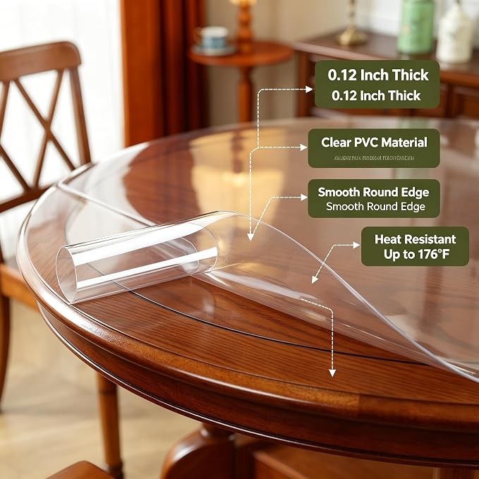 Round Table Protector 48 Inch Thick Table Cover Protector Round Plastic Waterproof PVC Tablecloth Vinyl Circle Table Top Protector for Dining Room Coffee Home Essentials - Image 7