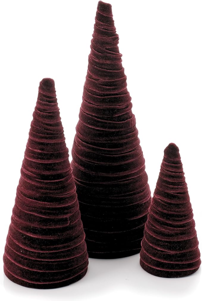 Your Heart's Content Wine Velvet Trees Set of 3, Valentine Tree Tabletop, Elegant Mantel Accent, Tablescape, Modern Farmhouse Centerpiece (Wine) by YourHeartsContent