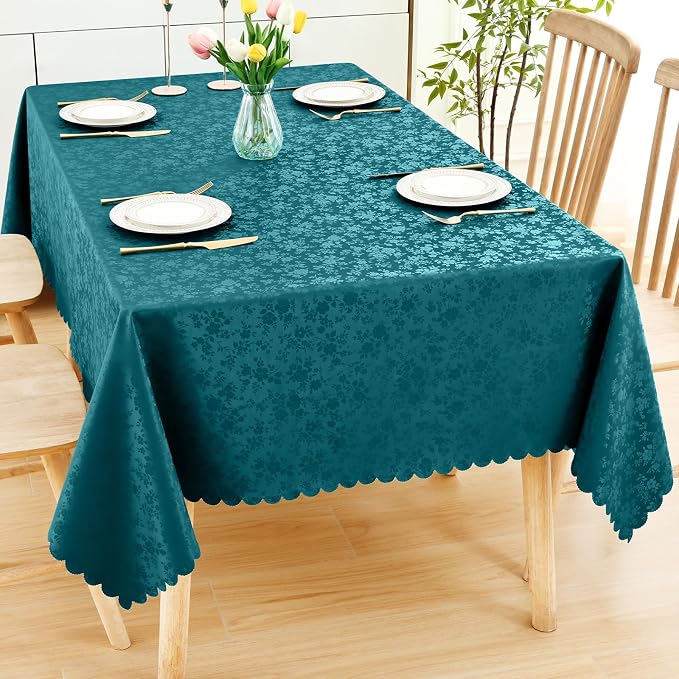 Smiry Rectangle Waterproof Heavy Duty Vinyl Tablecloths, 70 x 120 Inch | Wipeable Washable Floral Embossed Table Cover for Kitchen and Dining Room, Indoor & Outdoor Use, Emerald Green - Image 7