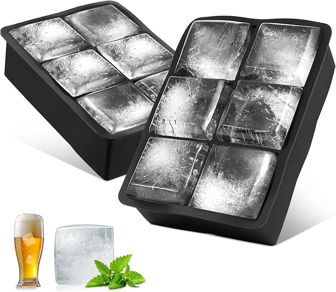 Silicone Ice Cube Tray, Easy Release Flexible Ice Cube Tray with Removable Lid, 24 Ice Cub Per Tray for Whiskey, Freezer, Cocktail, Reusable & BPA Free (6 Square*2)