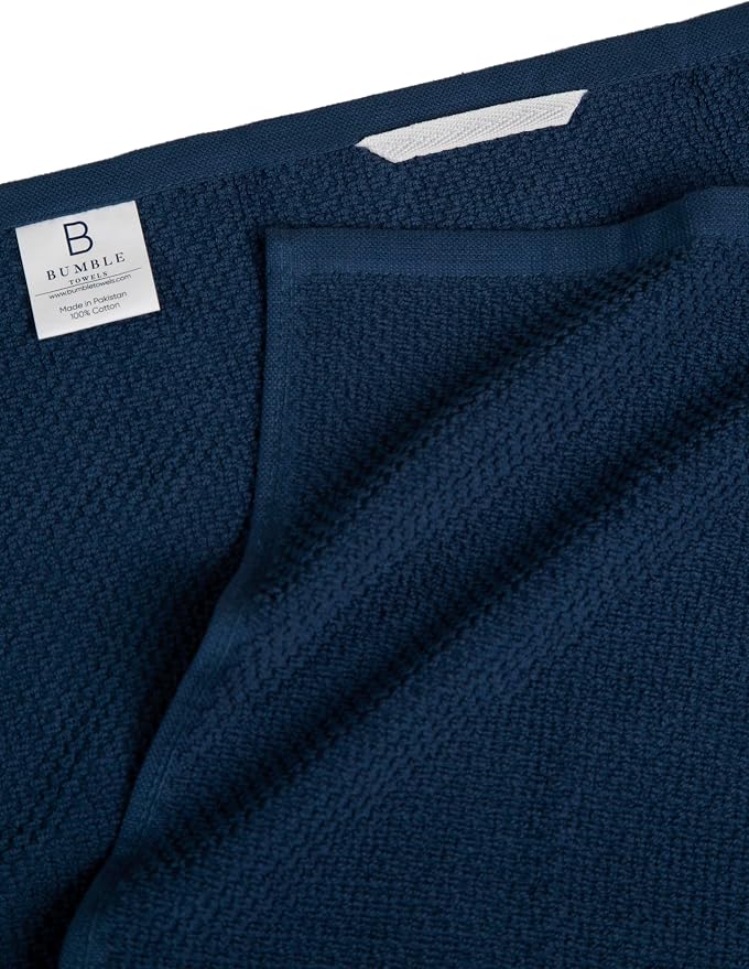 Bumble Kitchen Towels 6 Pack 100% Cotton 16"x26" - Blue Wide Stripe | 430 GSM Soft Kitchen Hand Towels with Hanging Loop, Highly Absorbent & Durable for Washing and Drying Dishes - Image 3