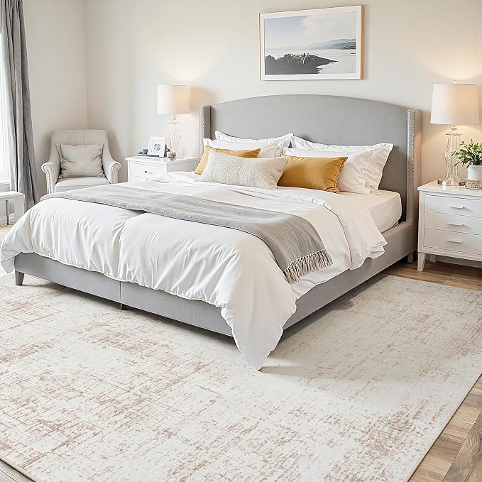 4x6 Washable Area Rug for Living Room Bedroom: Non-Slip Modern Beige White | Machine Washable TPR Backing, Stain-Resistant Low Pile, Pet & Kid Friendly, Abstract Decor for Dining Room, Dorm, Home Office - Image 3