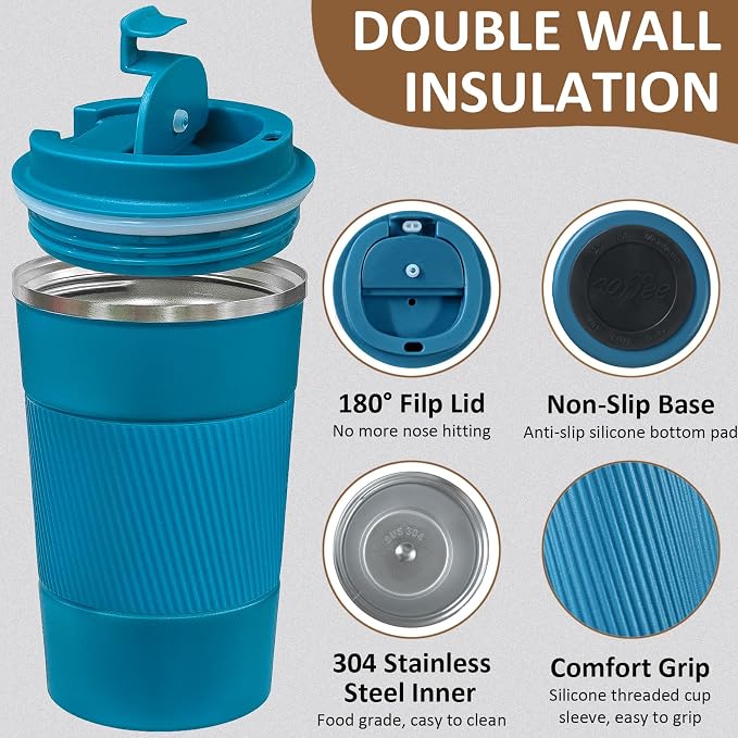 4 Pack Insulated Coffee Mug with Lid 17oz Travel Coffee Tumbler Stainless Steel Reusable Coffee Cups Thermal Coffee Mug for Hot and Iced Cold Drinks, Multicolor - Image 3