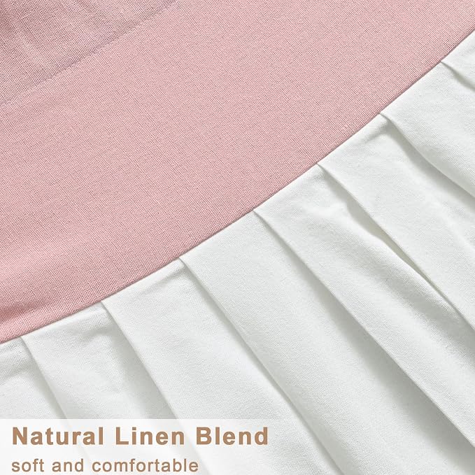 Likiyol Linen Valances for Windows Farmhouse Window Valances with Ruffle Rustic Country Light Filtering Kitchen Valance Curtains Rod Pocket Valance for Bathroom Cafe, Pink White, 52" W X 18" L - Image 7