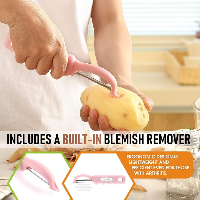 Spring Chef Swivel Vegetable Peeler with Soft Grip Handle, Pink Lemonade | Premium Potato Peeler w/ Ultra Sharp Stainless Steel Blades, Multifunctional Veggie Peeler for Apple, Carrot, Cucumber, Fruit - Image 5