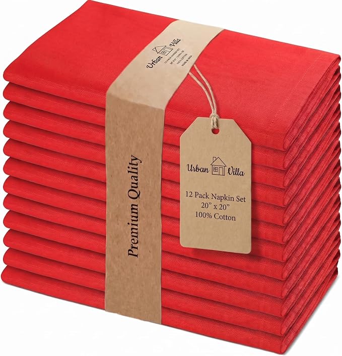 Urban Villa Cloth Napkins Cotton 20x20 (Set of 12) Red by CottonTrends
