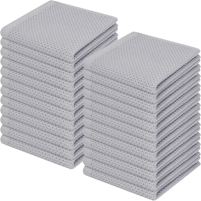 Homaxy 100% Cotton Waffle Weave Kitchen Dish Cloths 24-Pack, Light Gray | 12 x 12 Inches, Ultra Soft Absorbent Dish Towels, Quick Drying Dish Rags with Hanging Loop by Homaxy