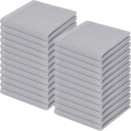 Homaxy 100% Cotton Waffle Weave Kitchen Dish Cloths 24-Pack, Light Gray | 12 x 12 Inches, Ultra Soft Absorbent Dish Towels, Quick Drying Dish Rags with Hanging Loop by Homaxy