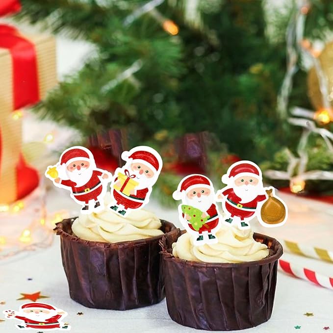 42PCS Edible Christmas Cupcake Toppers - Wafer Paper Santa Claus Picks Merry Christmas Theme Holiday Baby Shower Birthday Party Cake Decorations Supplies - Image 5