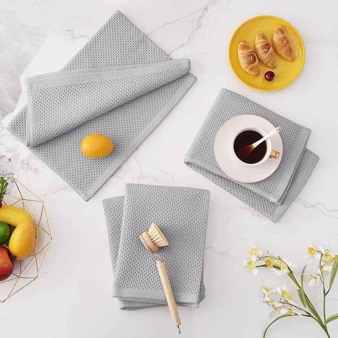 Homaxy 100% Cotton Oversized Waffle Weave Kitchen Towels 4-Pack, Light Gray | 20 x 28 Inches, Ultra Soft Absorbent Dish Towels, Quick Drying Large Cleaning Towels - Image 7