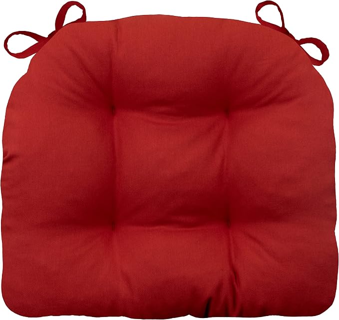 Barnett Home Decor Extra-Thick Dining Chair Pad with Ties - Solid Color Cotton Duck - Reversible, Latex Fill, Tufted Cushion - Flame Red by BarnettHomeDecor