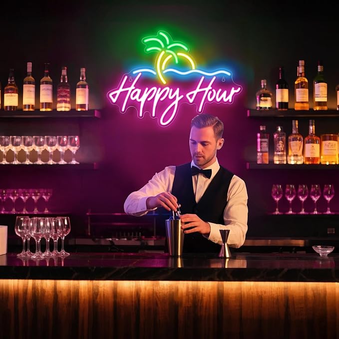Kavaas Happy Hour Neon Sign 15.7" x 11.2", Palm Tree Neon Bar Signs for Home Bar Man Cave Club Pub Party - Best Gifts for Husband, Father, Birthday, Christmas - Image 4