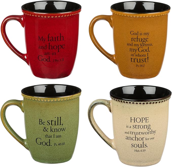 Christian Art Gifts Set of Four Rustic Stoneware Coffee/Tea Mugs w/Bible Verses Sage Green, Ivory, Paprika Red, Pumpkin Orange Inspirational Coffee/Tea Cup for Men and Women - Image 4