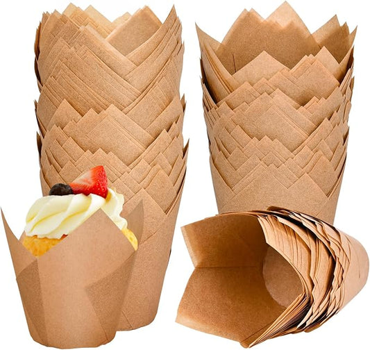 Neyimqr 120 Counts Natural Tulip Cupcake Liners for Baking Cups, Food Grade Parchment Paper Muffin Liners Holders, Standard Tulip Cupcake Liners, Greaseproof Cup Cake Wrappers for Party, Christmas by Neyimqr