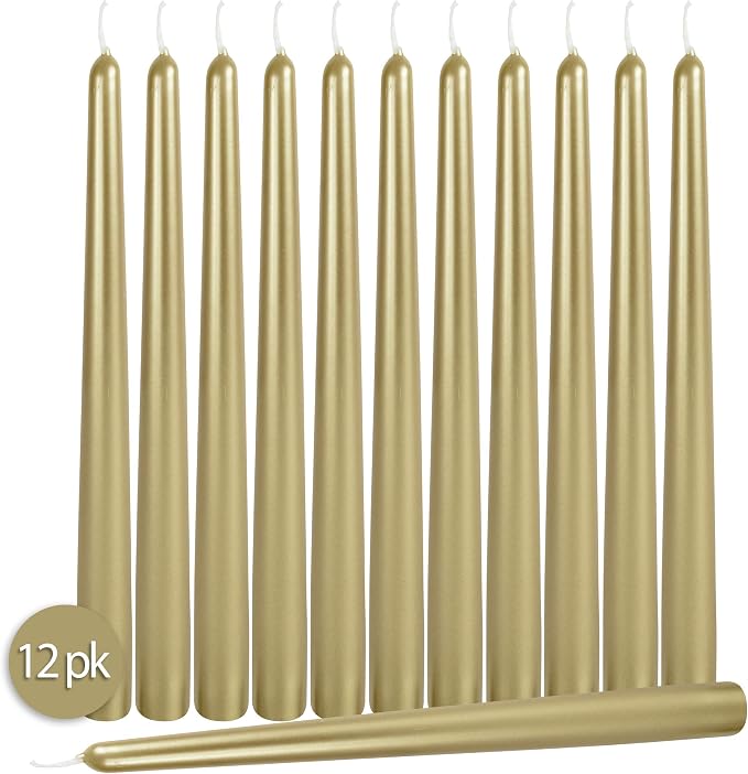 Hyoola Tall Metallic Cream Gold Taper Candles - 12 Inch - Dripless - 12 Pack - 10 Hour Burn Time - Image 2