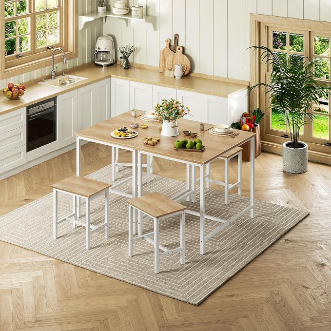HOOBRO 3-Piece Industrial Dining Table Set, Kitchen Table, Space Saving Dinette for Kitchen, Dining Room, Small Space, Breakfast Nook, Living Room, Party, Natural and White WN75CZ01G1 - Image 2