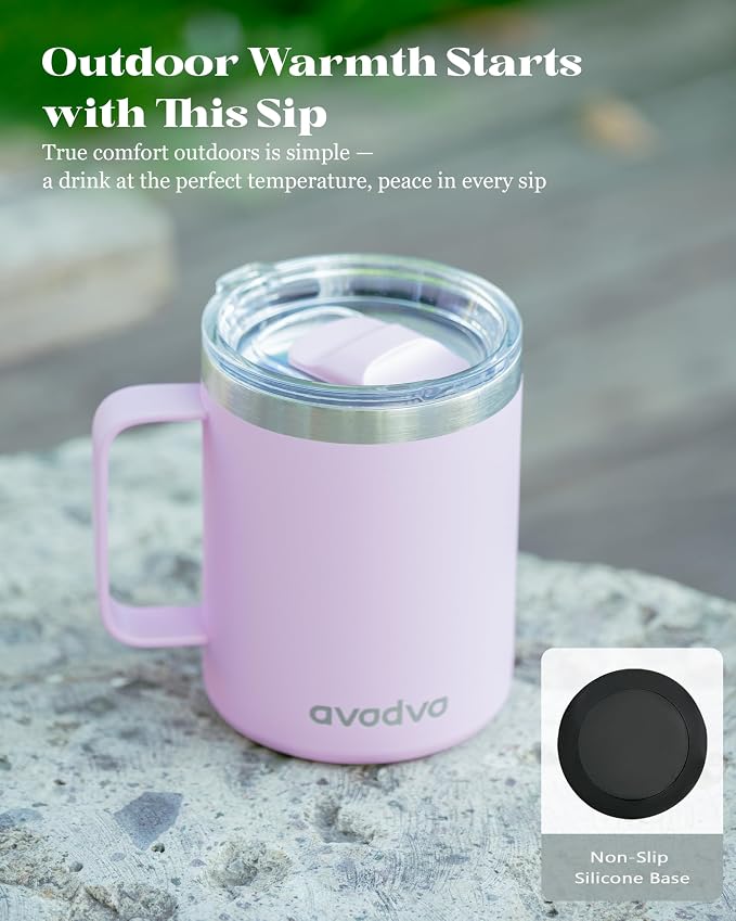 12oz Insulated Coffee Mug with Lid – Includes Two Lids, Stainless Steel Coffee Travel Mug with Handle, Double Wall Vacuum Insulated Camping Mug for Home, Office & Outdoor, Pink - Image 6
