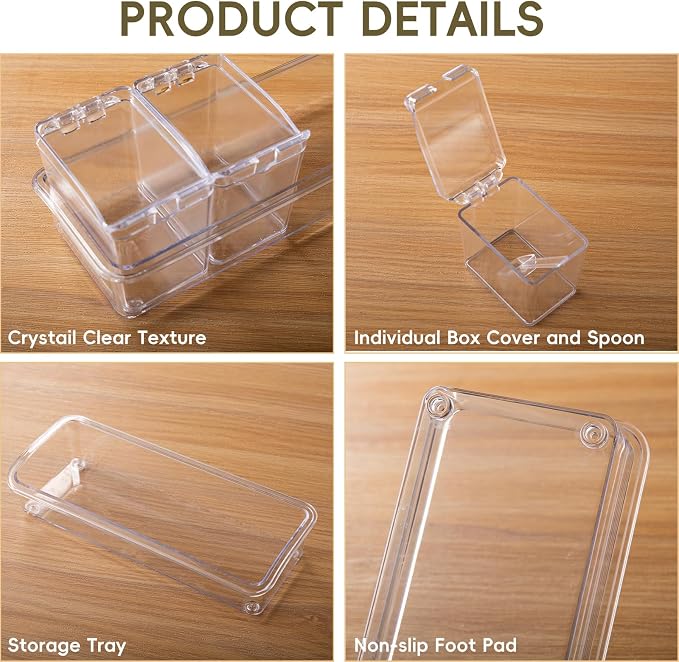 Clear Seasoning Box, 4 Pieces Seasoning Rack Spice Pots, Storage Container Condiment Jars Acrylic Seasoning Box with Covers and Spoons for Spice, Sugar, Salt, Sugar, Cardamon, Cinnamon - Image 5