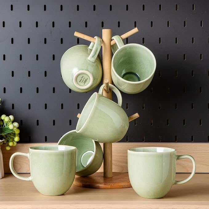 AmorArc 12oz Coffee Mugs, Ceramic Coffee Mugs set of 6 for Man, Woman, Dad, Mom, Modern Coffee Mugs with handle for Latte/Cappuccino/Milk/Cocoa. Dishwasher&Microwave Safe, Olive Green by AmorArc
