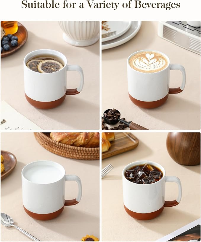 MALACASA Ceramic Coffee Mugs Set of 4, 16oz Coffee Cups, Modern Farmhouse Mugs for Coffee, Latte, Tea, Hot Chocolate, Cappuccino, Milk, Microwave & Dishwasher Safe, Khaki White, Series TARA - Image 5