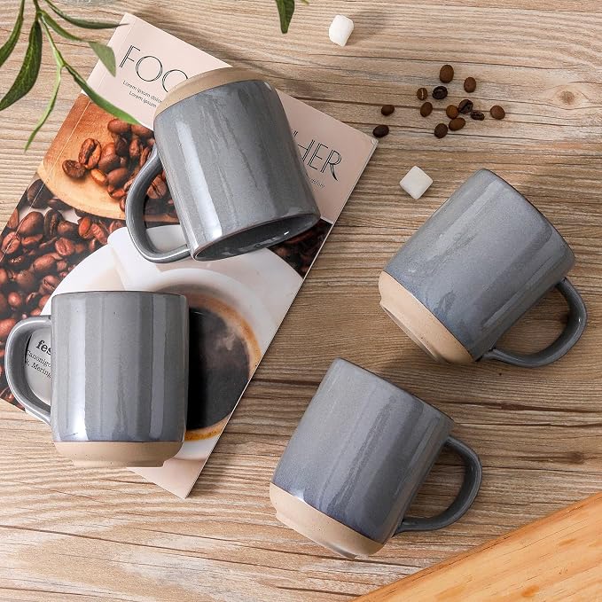HASENSE Coffee Mugs, 12 OZ Coffee Cups Ceramic Set of 4 with Handle and Speckled Patterns for Man Woman, Vintage Stoneware Porcelain Coffee Cups Set for Tea, Cocoa, Milk, Latte and Cappuccino - Gray - Image 7
