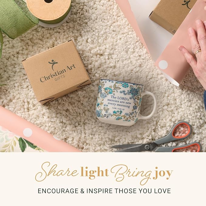 Christian Art Gifts Large Novelty Inspirational Microwave & Dishwasher Safe Ceramic Coffee & Tea Mug for Women: Meries are New Encouraging Scripture, Easy Hold Handle, White & Teal Blue Floral, 14 oz - Image 6