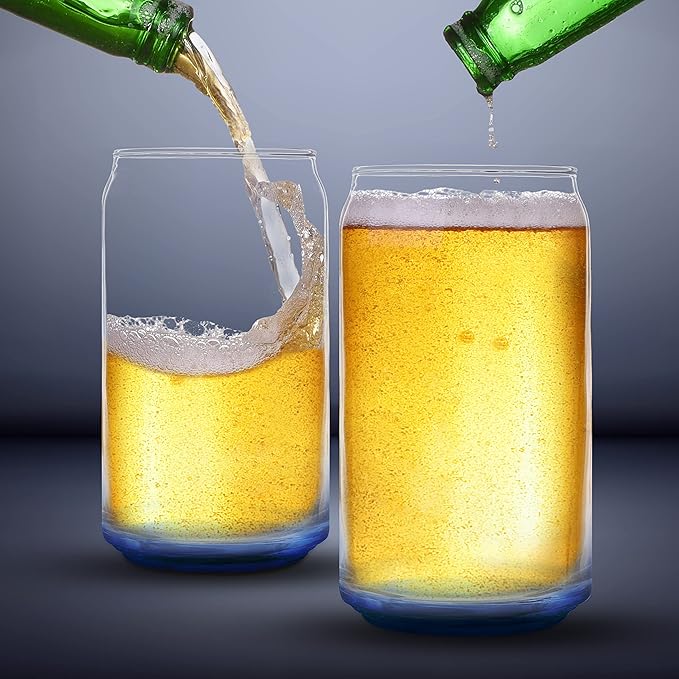 DISCOUNT PROMOS Beer Can Glasses Set of 10, 16 oz. Pint Sized, Soda Can Shape, Glassware, Blue