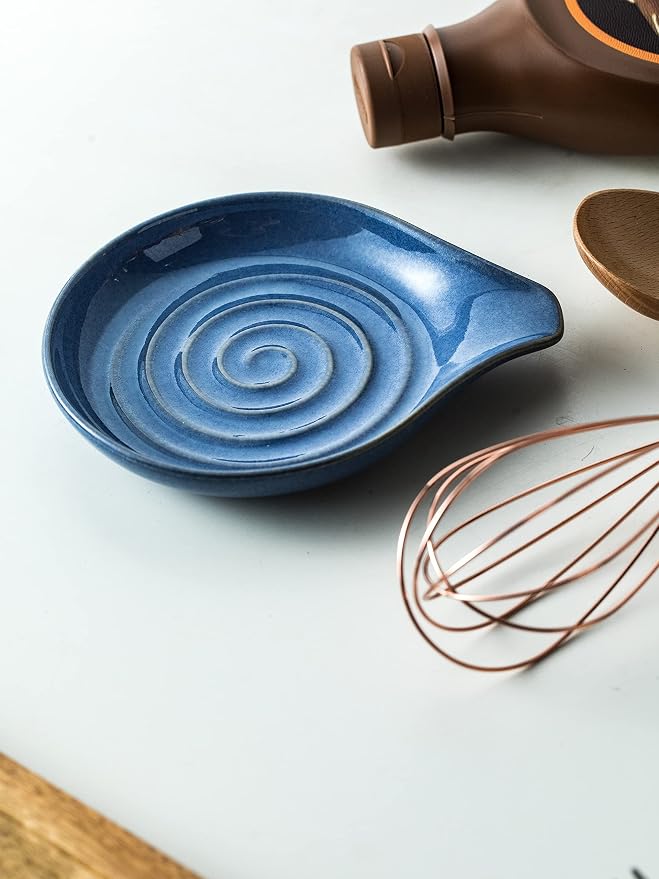 Spoon Rest, Large Ceramic Spoon Holder for Stove Top, Heat-Resistant Cooking Spoon Rest for Kitchen Counter Decor, 5 Inches, Blue - Image 7