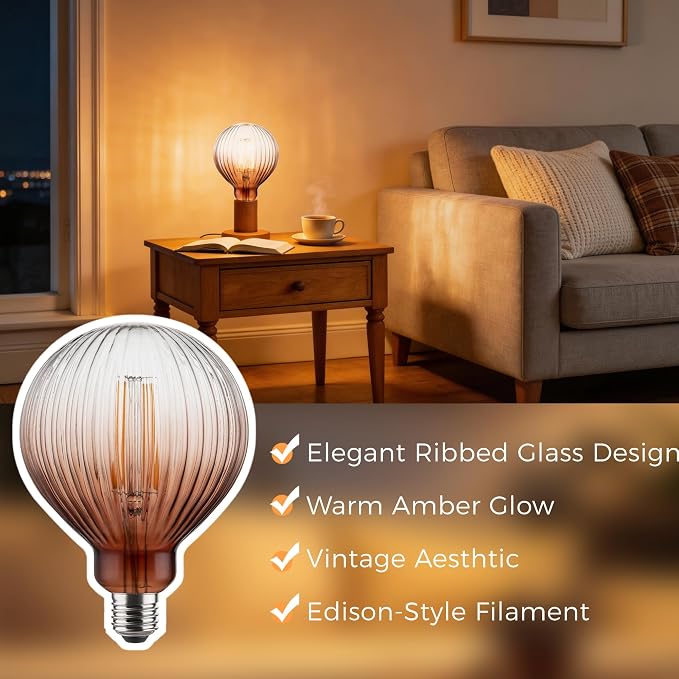 G125 Edison LED Bulb,4W Dim E26,2200K Gradient Brown Striated Glass | Large Globe Decorative Light Bulbs, Warm Ambient Glow, Dim, Match Lamps For Restaurant, Bar & Household Living Space - Image 6