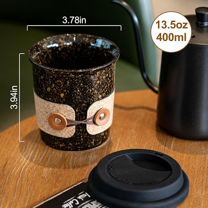 Coffee Travel Cups with Lids Ceramic To Go Coffee Tumbler Tea Mug | Spill Proof Camping Cup, 13.5oz Large Cappuccino Cup, Reusable Coffe Mug, Decorative Latte Cup, Coffee Gift for Coffee Lovers - Image 2