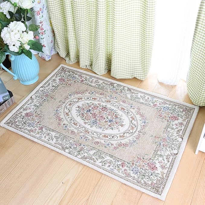 Non-Slip Door Mat Modern Accent Floor Rugs for Entryway Romantic American Country Style Cotton Rugs Home Decor Collection Floral Rug, 2' x 3', Beige Garden - Image 3