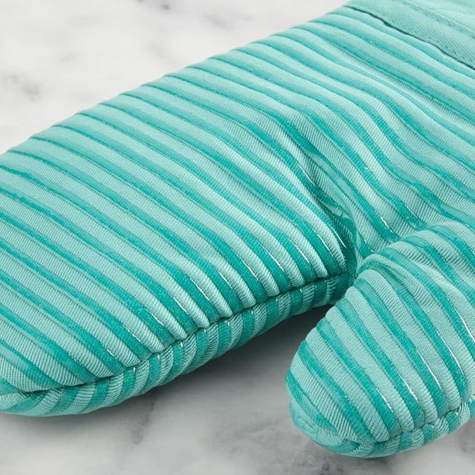 KITCHENAID Quilted Cotton Terry Cloth Oven Mitt, Pot Holder, Kitchen Towel 4-Pack Set, Heat Resistant, Silicone Grip, 16"x26", 7"x13" & 7"x10", Aqua Sky - Image 4