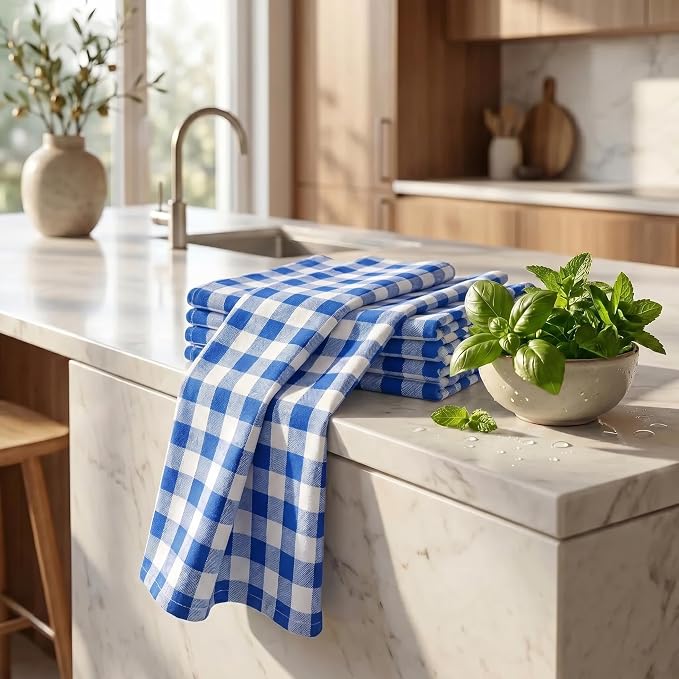 Urban Villa Kitchen Towels Cotton Dish Towels 20”x30” (Set of 6) Blue Wht - Image 6