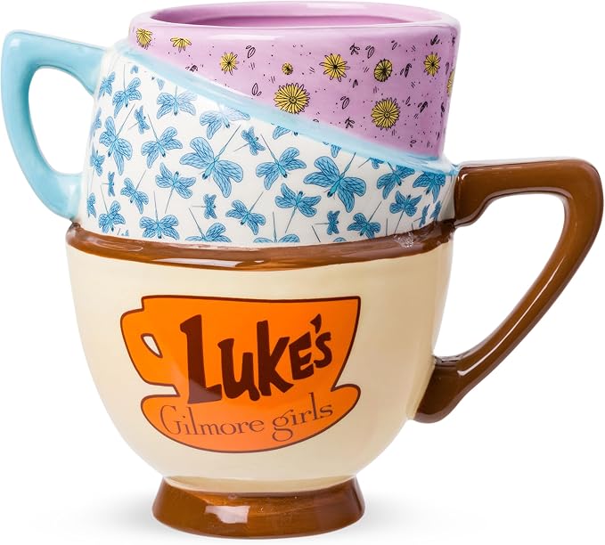 Silver Buffalo Gilmore Girls Stars Hollow Locations, 3D Sculpted Mug, 20oz | Destination, Luke's Diner, Doose's Market and Dragonfly Inn, Ceramic Stacked Teacup, 0.59 Liters by SilverBuffalo