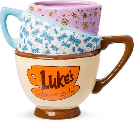 Silver Buffalo Gilmore Girls Stars Hollow Locations, 3D Sculpted Mug, 20oz | Destination, Luke's Diner, Doose's Market and Dragonfly Inn, Ceramic Stacked Teacup, 0.59 Liters by SilverBuffalo