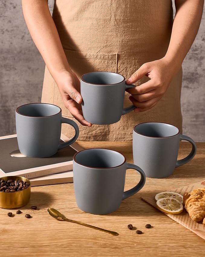 famiware Mercury Coffee Mugs 13 oz, Coffee Mugs Set of 6 with Handle, Ceramic Cups for Latte, Hot Tea, Cappuccino, Mocha, Cocoa, Dark Grey - Image 7
