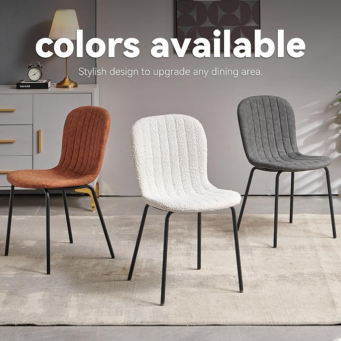 Dining Chair Set of 4, Upholstered PU Leather Seat with Black Metal Legs,Modern Comfortable Kitchen Chair, Curved Backrest Dining Chair for Dining Room Living Home(Mid-Century Brown) - Image 9
