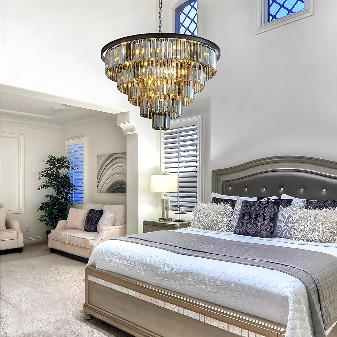 Smoke Gray Crystal Chandelier Modern Large Dining Room Light Fixture | 30''Big Black Round Chandelier,5-Tier K9 Crystal Luxury High Ceiling Pendant for Living Room,Kitchen,Foyer,Staircase,Entryway - Image 5