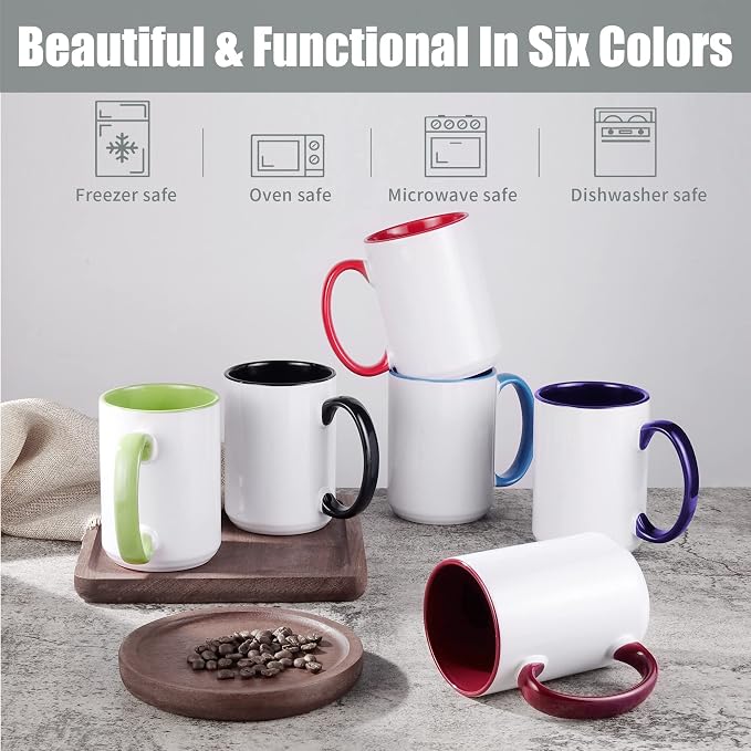 TANGLONG 15oz Sublimation coffee Mugs-6 Assorted Colors Magic cupSet of 12 | Ceramic Cup,Tazas Magicas Para Sublimacion Set,Heat Sensitive Coffee Mugs for Milk, Hot Cocoa,homemade gifts - Image 3